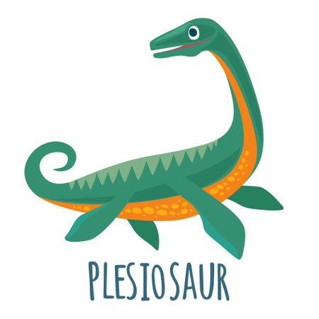 Dinosaur. Vector colorful flat illustration isolated on white. Lettering plesiosaur.のイラスト素材