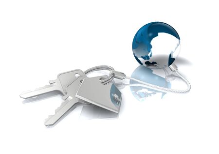 key and globe on white backgroundの写真素材