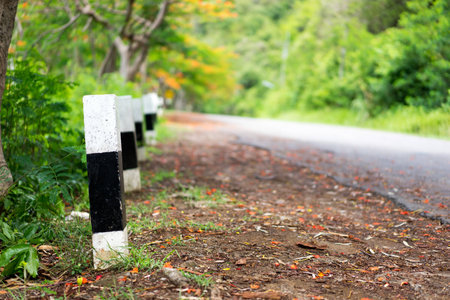 Beautiful kilometer stone on the roadの写真素材
