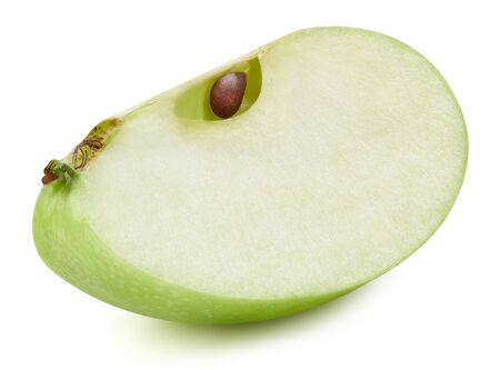 fresh slice of green apple isolated on whiteの写真素材