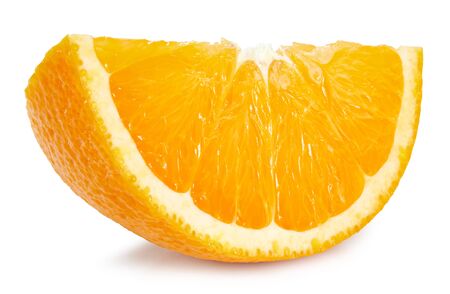 Orange fruits slice isolated on whiteの写真素材