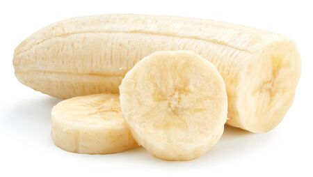 Banana slices Isolated on whiteの写真素材