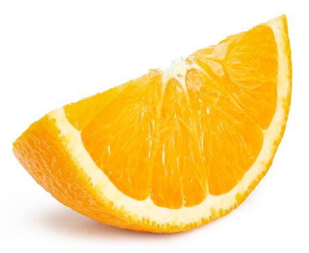 Orange fruits slice isolated on whiteの写真素材
