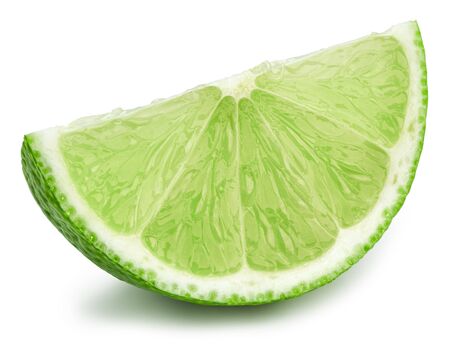 One limes slice isolated on white background. limes fruit Clipping Path.の写真素材