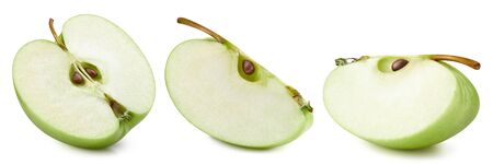 green apple sliced isolated on whiteの写真素材