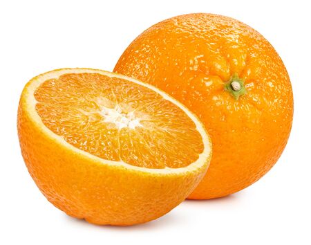 Orange fruits isolated on whiteの写真素材