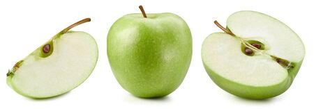 green apples isolated on whiteの写真素材