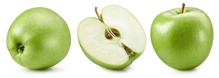 fresh green apples isolated on whiteの写真素材