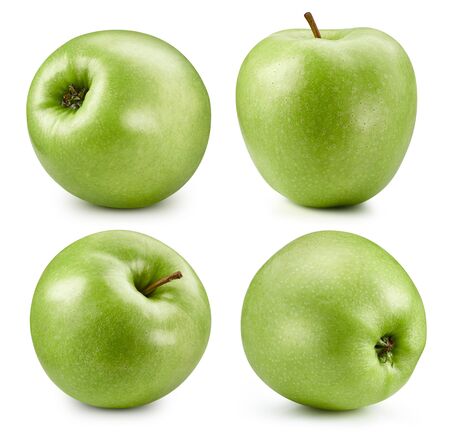fresh and juicy green apples isolated on white on whiteの写真素材