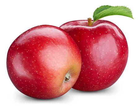 Red apple with leaves isolated on white.の写真素材