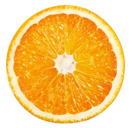 Orange fruits slice isolated on whiteの写真素材