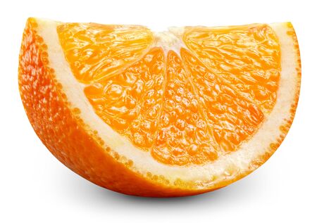 Orange fruits slice isolated on whiteの写真素材