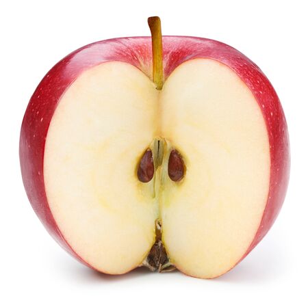 Red apple half isolated on white with clipping pathの写真素材