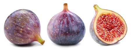 Figs isolated on white. Ripe fresh fig half Clipping Path. Figs collectionの写真素材