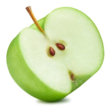 Closeup of green apple half isolated on white. Ripe fresh apples Clipping Pathの写真素材