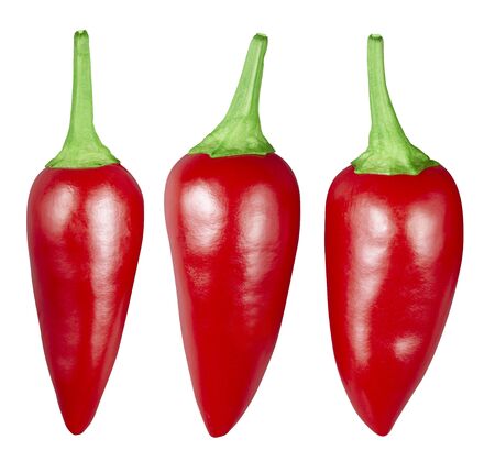 Red chili isolated on white background. Red chili collection clipping pathの写真素材
