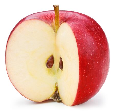 Red apple half isolated on white with clipping pathの写真素材
