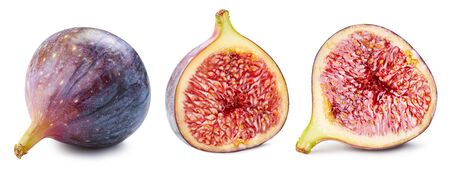 Figs isolated on white. Ripe fresh fig half Clipping Path. Figs collectionの写真素材