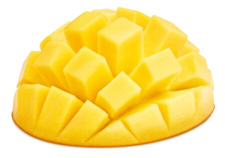 Mango half isolated on white. Ripe fresh mango Clipping Pathの写真素材