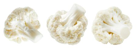 Cauliflower collection clipping path. Cauliflower isolated on white backgroundの写真素材