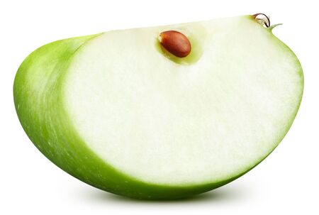 Slices a green apple on a white background. Ripe fresh apples Clipping Pathの写真素材