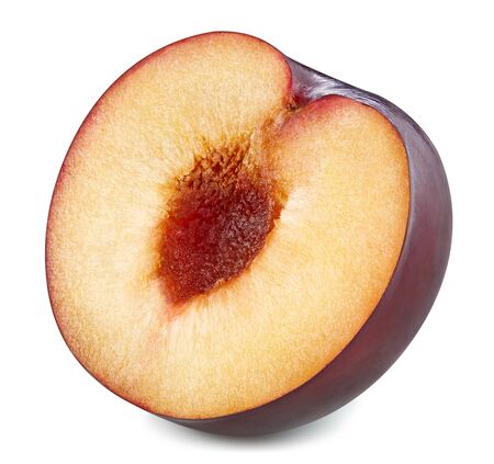 Plum half isolated on white background.の写真素材