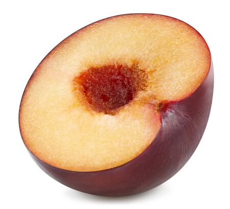 Plum half isolated on white background.の写真素材
