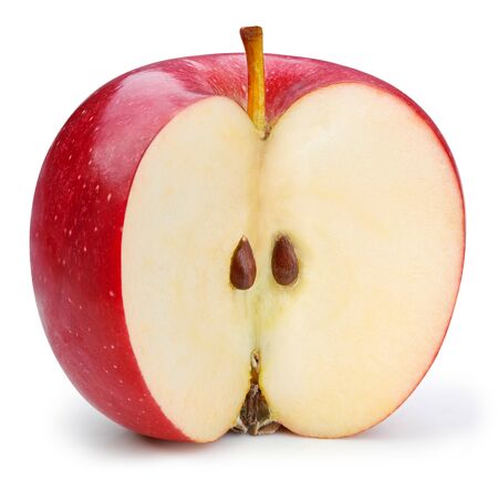 Red apples half isolated on white backgroundの写真素材