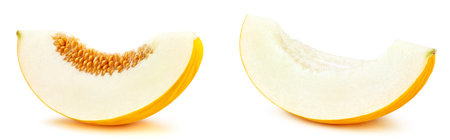 Melon fruit with leaves isolated on white background.の写真素材