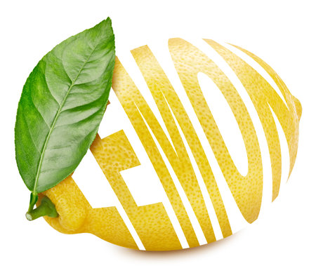 Lemon and green leaves isolated on white background.の写真素材