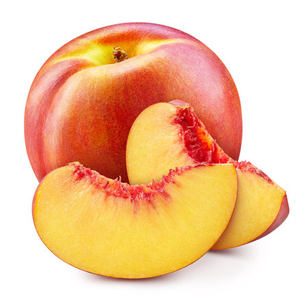 Peach and slice. Peach isolated on white background.の写真素材