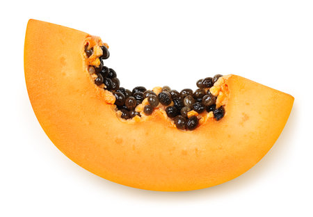 Papaya slice. Papaya fruit isolated on white background.の写真素材