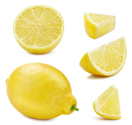 Lemon isolate. Lemon on a white background. Whole, half, lemon sliceの写真素材