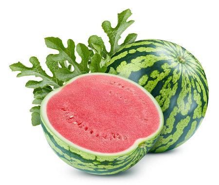 Watermelon isolated on white background. Fresh watermelon leaf.の写真素材