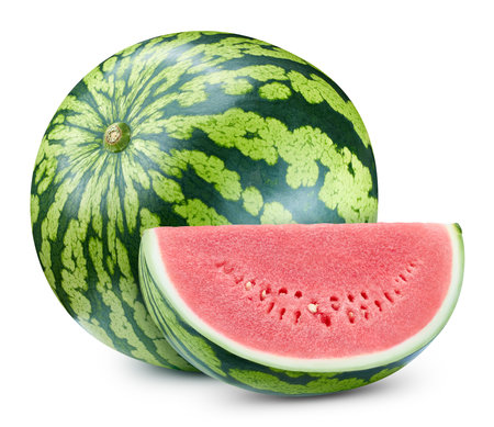Watermelon and slice. Fresh organic watermelon isolated on white background.の写真素材
