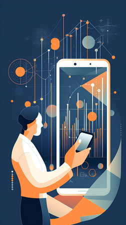 Businessman with a smartphone in his hands. Vector illustration in flat styleの素材