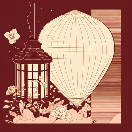 Lantern with flowers and birds. Vector illustration in retro style.の素材