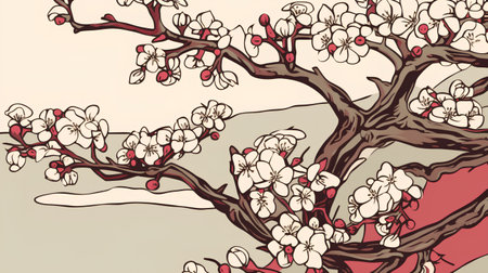 Beautiful cherry blossom branch. Seamless vector pattern.の素材