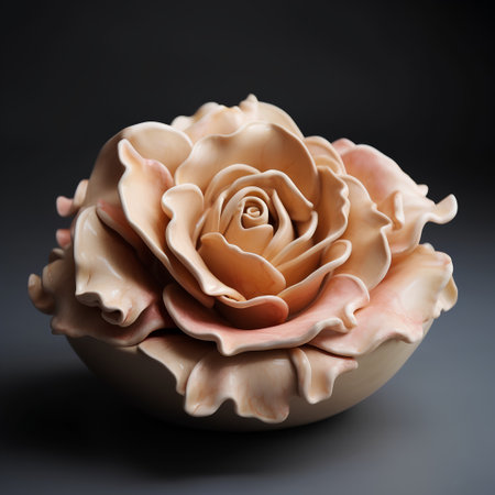 Decorative ceramic vase with rose on dark background, closeupの素材