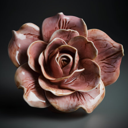 Beautiful ceramic flower isolated on black background, clipping path included.の素材
