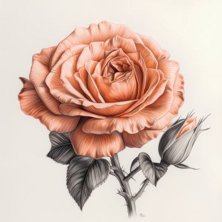Hand drawn illustration of orange rose. Isolated on white background.の素材