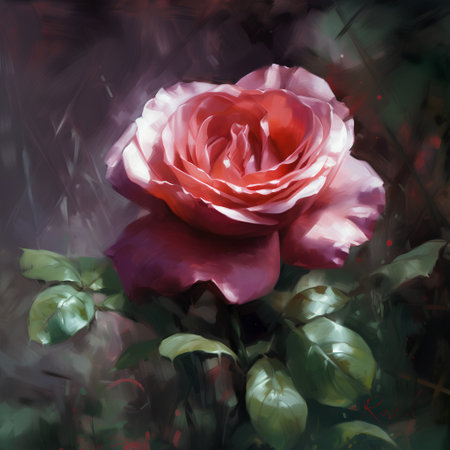 Watercolor painting of a pink rose on a dark background. Digital painting.の素材