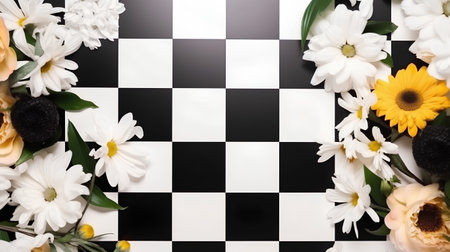 Flowers and chess board, copy space for your text or imageの素材