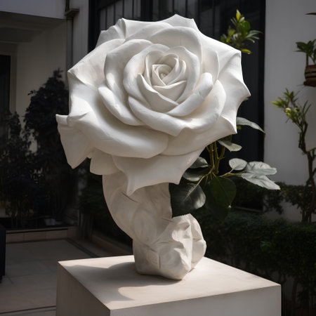 White rose in a vase on the terrace of a houseの素材