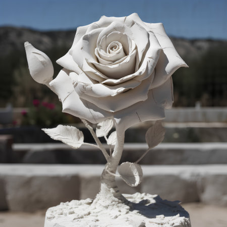 White rose on the background of the ancient ruins of the city.の素材