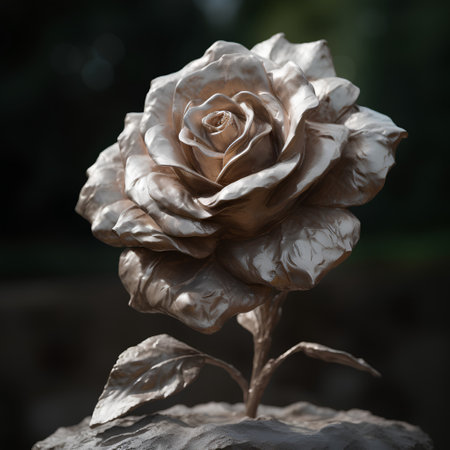Decorative golden rose on a stone in the garden. Toned.の素材