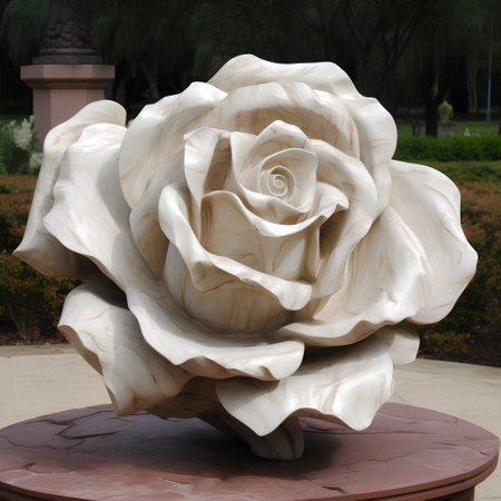 White rose sculpture in the park, close-up of a flowerの素材