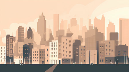 Cityscape with skyscrapers and street. Vector illustration in flat styleの素材