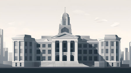 Illustration of a cityscape with school building. Vector illustration.の素材