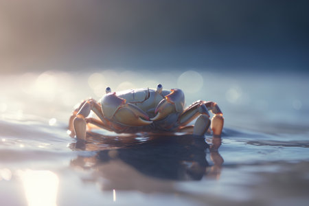 Close up of a small crab in the water, selective focus.の素材